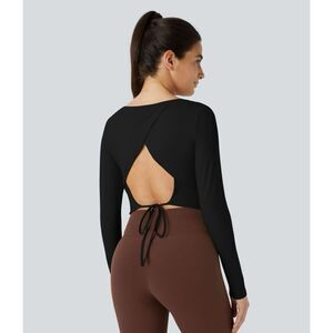 Halara Long Sleeve Cut Out Tie Back Cropped Barre Ballet Dance Sports Top Size S